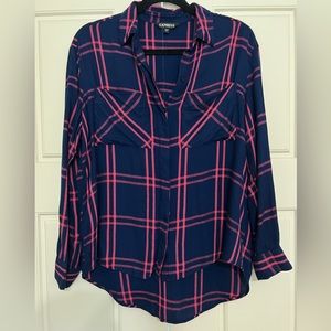 EXPRESS Blue and Pink Pocketed Flannel